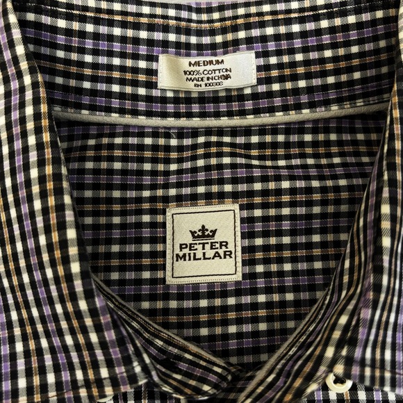Peter Millar Shirt Mens Medium M Blue Plaid Button Down Long Sleeve 100% Cotton - Picture 3 of 8